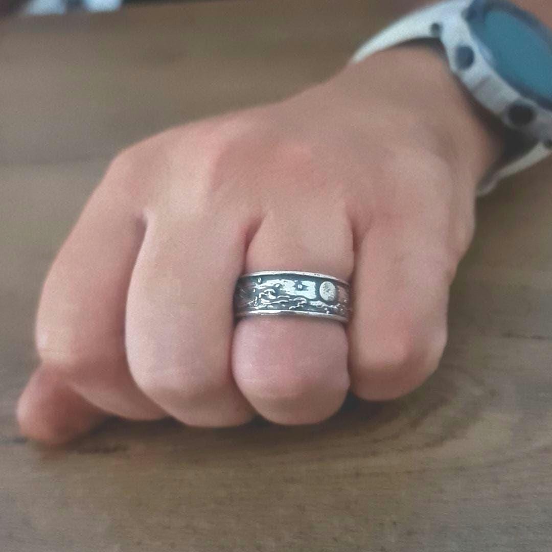 Oxidized Sterling Silver Japanese Wave Ring: Handmade Gothic Jewelry