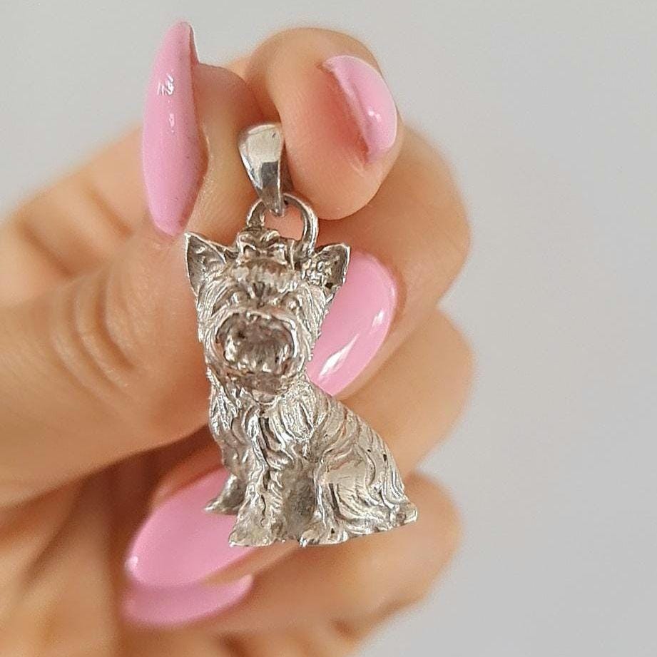 Handmade Sterling Silver Yorkshire Terrier Pendant: Sculpted Dog Jewelry