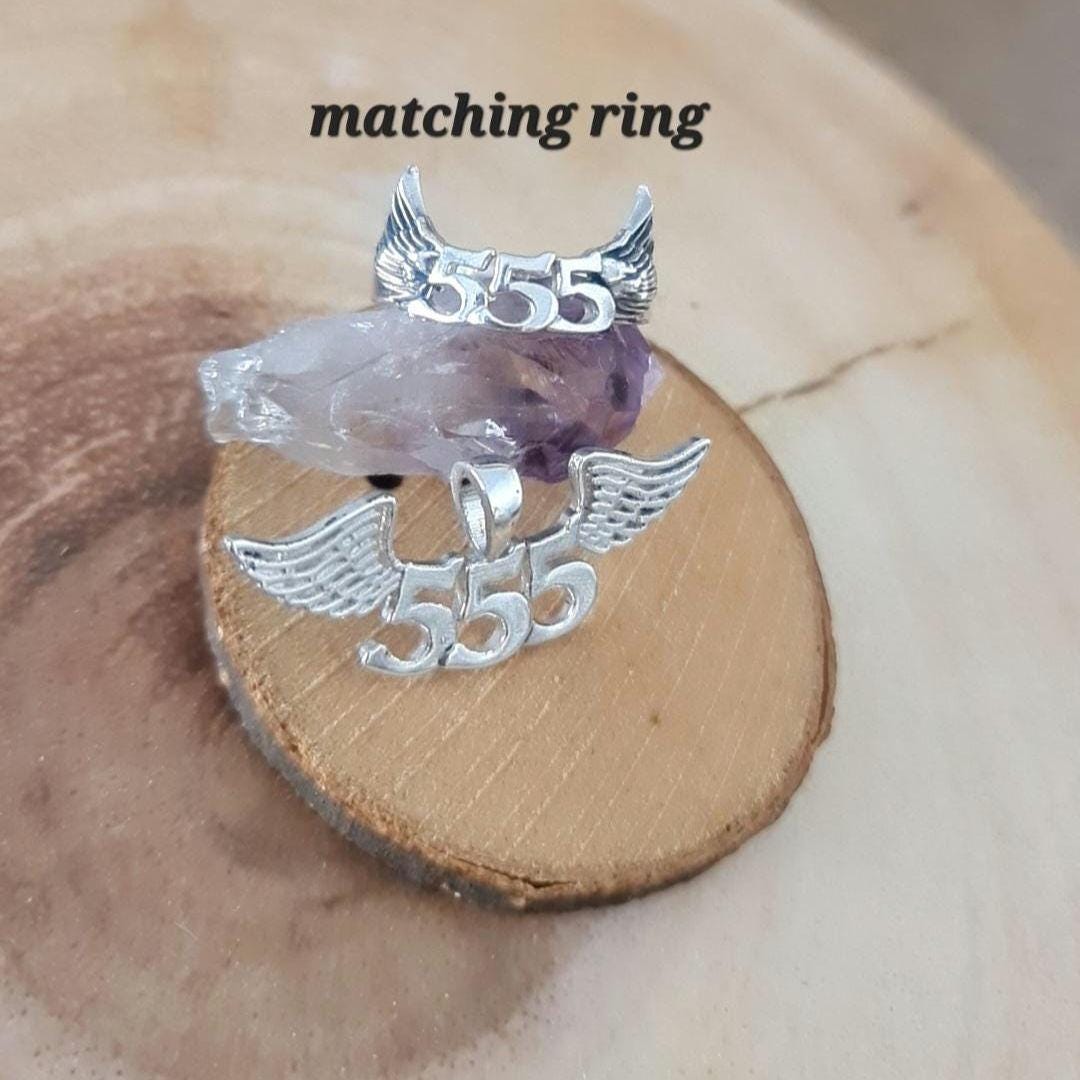 555 Angel Number Sterling Silver Pendant Necklace with Wings