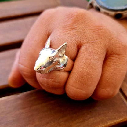 Handmade Sterling Silver Bull Terrier Ring: anatomically accurate