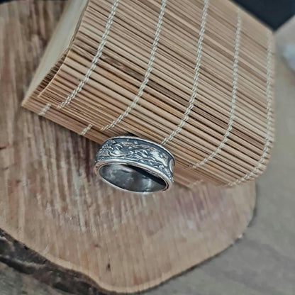 Oxidized Sterling Silver Japanese Wave Ring: Handmade Gothic Jewelry