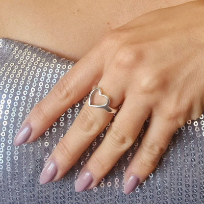 Open Heart Ring  Sterling Silver, Minimalist Ring, Geometric
