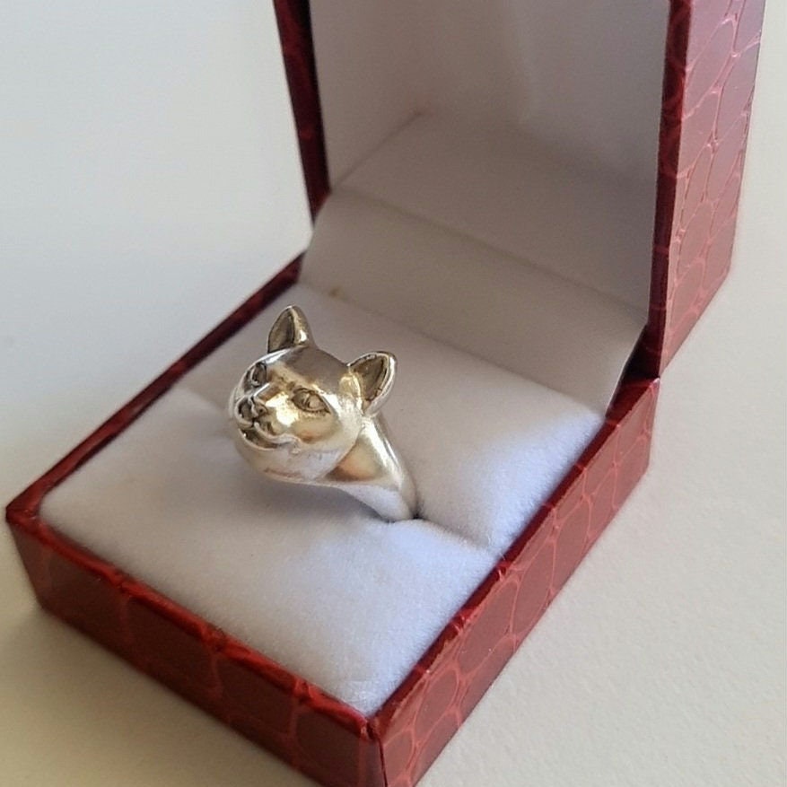 Handmade Sterling Silver Cat Ring: Anatomical Kitty Jewelry