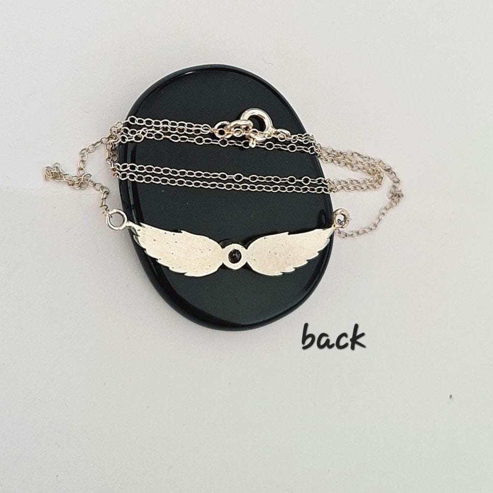 Sterling Silver Angel Wing Necklace: Crystal Guardian Angel Pendant