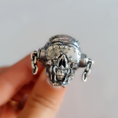 Handmade Sterling Silver Vic Rattlehead Skull Ring - Heavy Metal Biker Jewelry