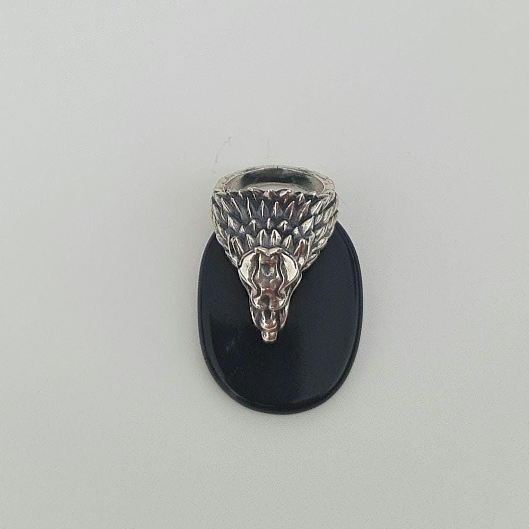 Sterling Silver Game of Thrones Direwolf Winter is Coming Ring: Handmade Viking Wolf Head Jewelry