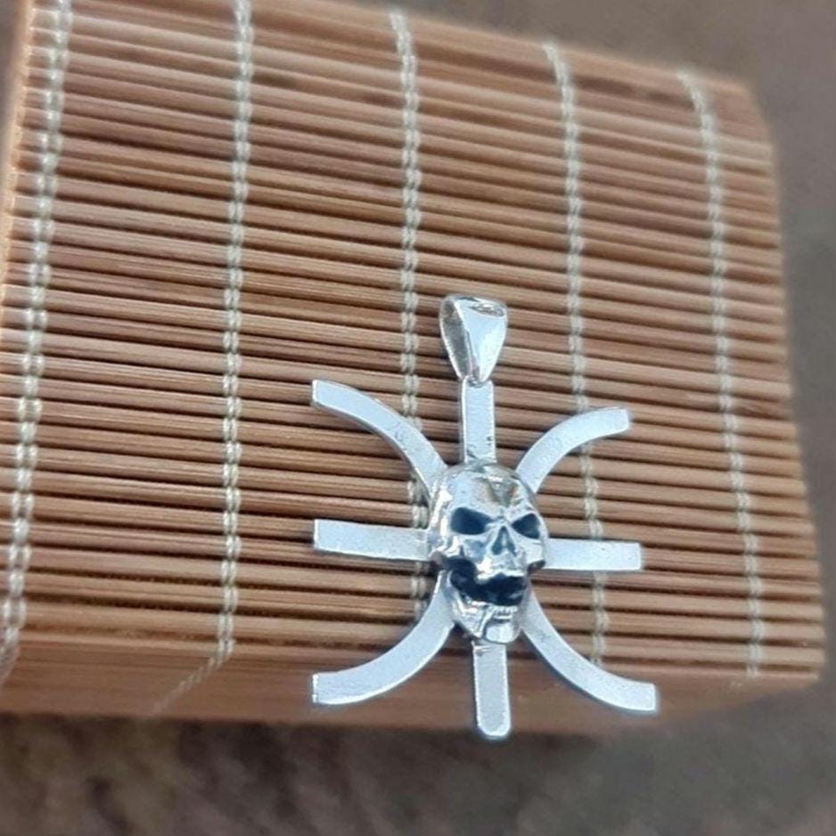 Handmade Sterling Silver Skull Pendant: Greek Epsilon Symbol