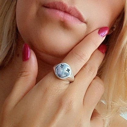 Smiley face  Ring   sterling silver Handcrafted with care - solid sturdy