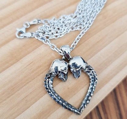 Skull Heart Pendant –Gothic Couple Necklace –  – Dark Romance  –   Till Death Do Us Part