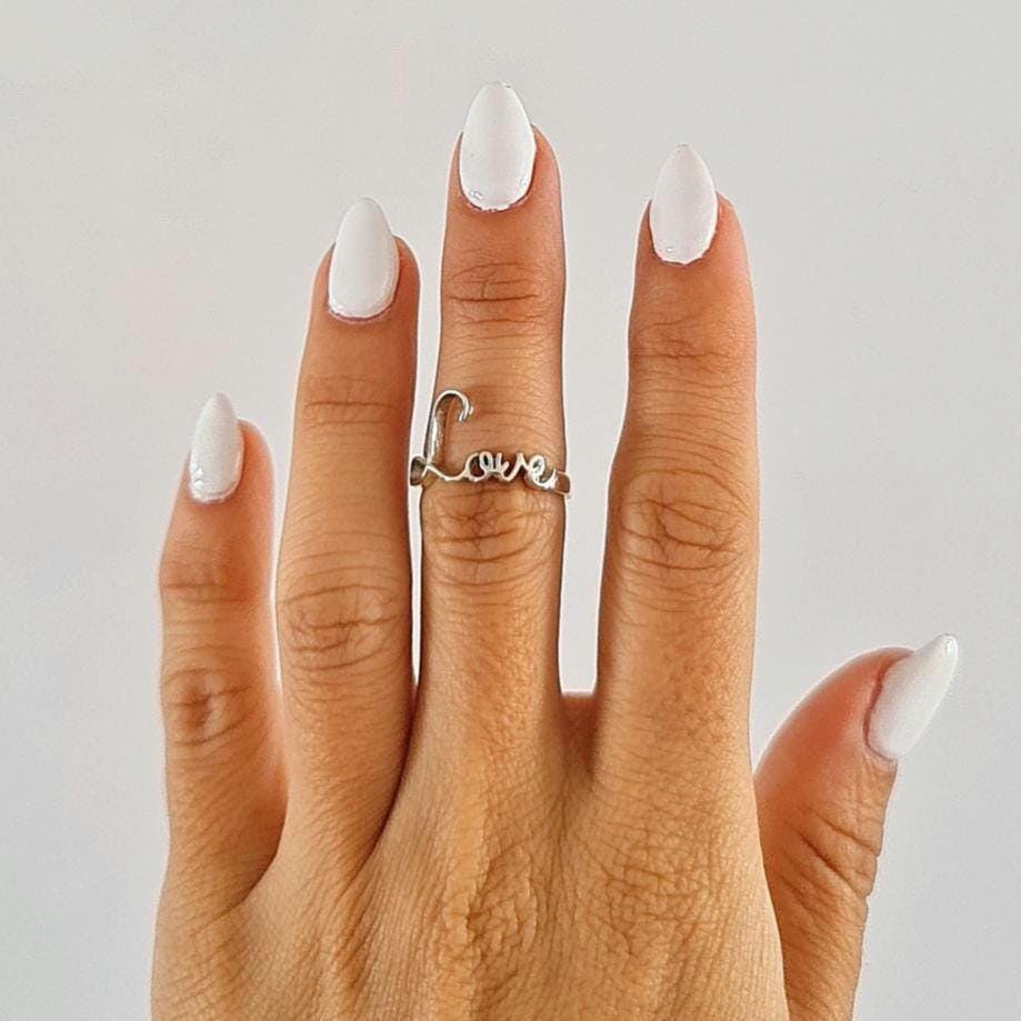 Dainty Sterling Silver Love Ring: Minimalist Promise Jewelry