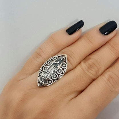 Santa Muerte Ring  925 Silver - Handcrafted Santa Muerte Ring -Saint Death Ring with modern pattern