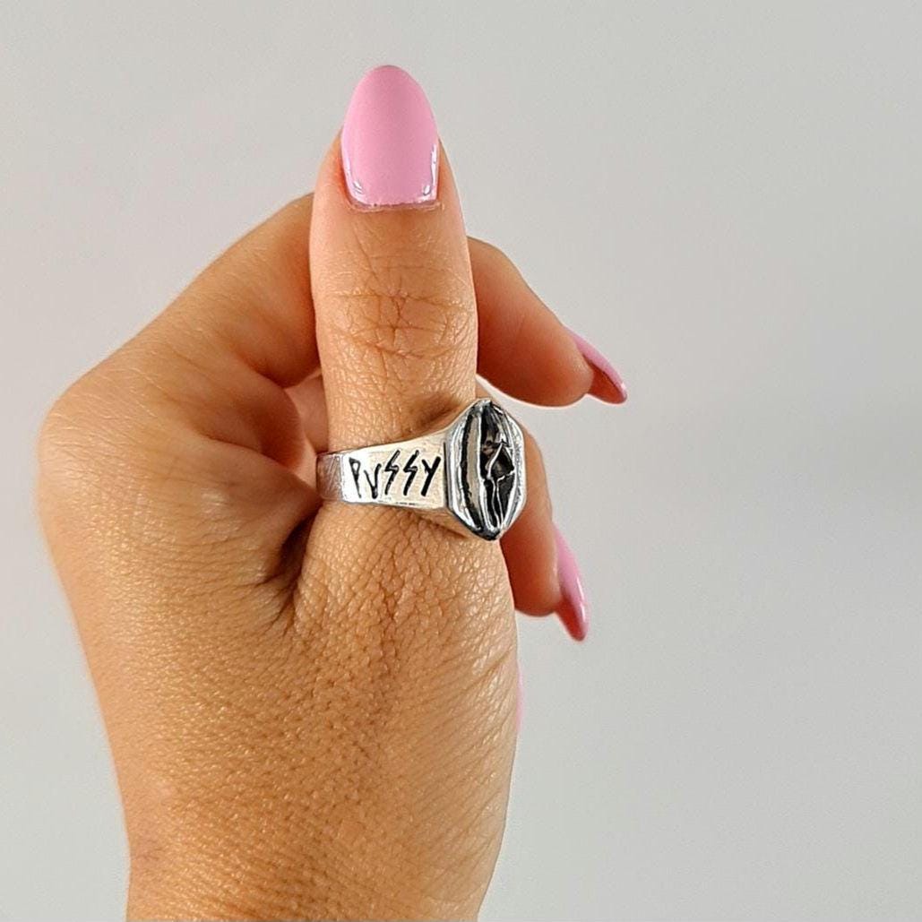 Handmade Gothic Sterling Silver "PU**Y LOVER" Ring