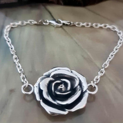 Sterling Silver Rose Bracelet: Chunky Elegant Flower Jewelry