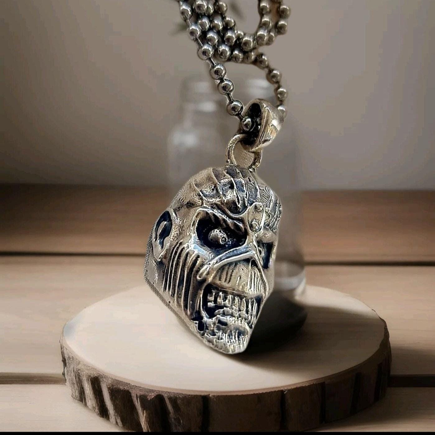 Handmade Sterling Silver Eddie Skull Pendant: Biker Rock Jewelry