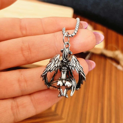 Winged Demon Devil Goddess Necklace , Anime, Cosplay- punk Gothic Sexy 60 cm round box chain