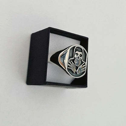 Handmade Sterling Silver Misfit Skull Ring: Punk Biker Jewelry