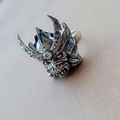 Handmade Sterling Silver Eddie Samurai Skull Ring - Japanese - Eddie Ring- Unique design - Rock Ring- Heavy metal Ring