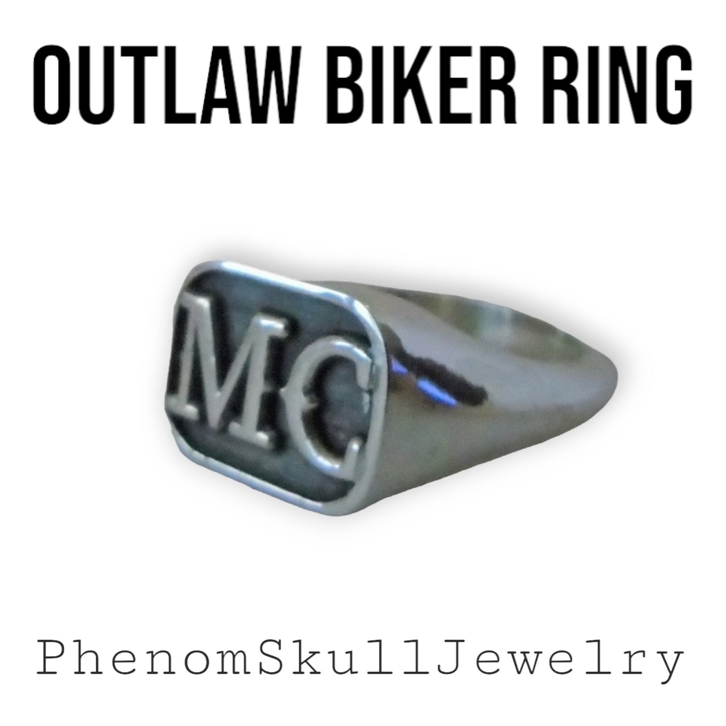Handmade Sterling Silver MC Biker Ring: Edgy Outlaw Motorcycle Jewelry