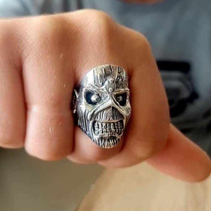 Handmade Sterling Silver Eddie Skull Ring - Biker Punk Rock