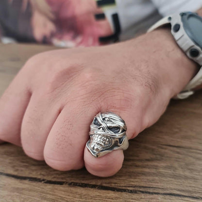 Eddie Mummy Skull Ring – Egyptian Rock Jewelry – Unique Heavy Metal Statement Handmade Sterling Silver
