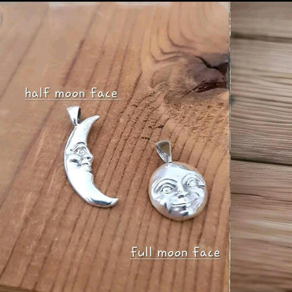 Crescent half Moon Face  Pendant in  925 Sterling Silver - Unique Handcrafted