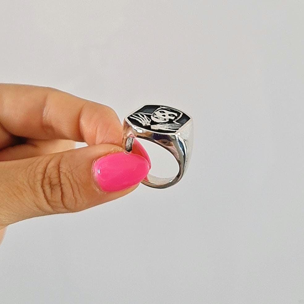 Handmade Sterling Silver Misfit Skull Ring: Punk Biker Jewelry