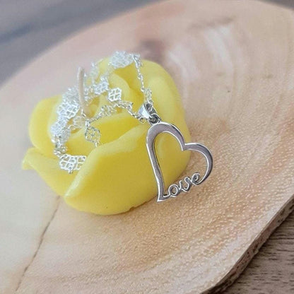 Handmade Sterling Silver Love Heart Necklace - Floral Chain