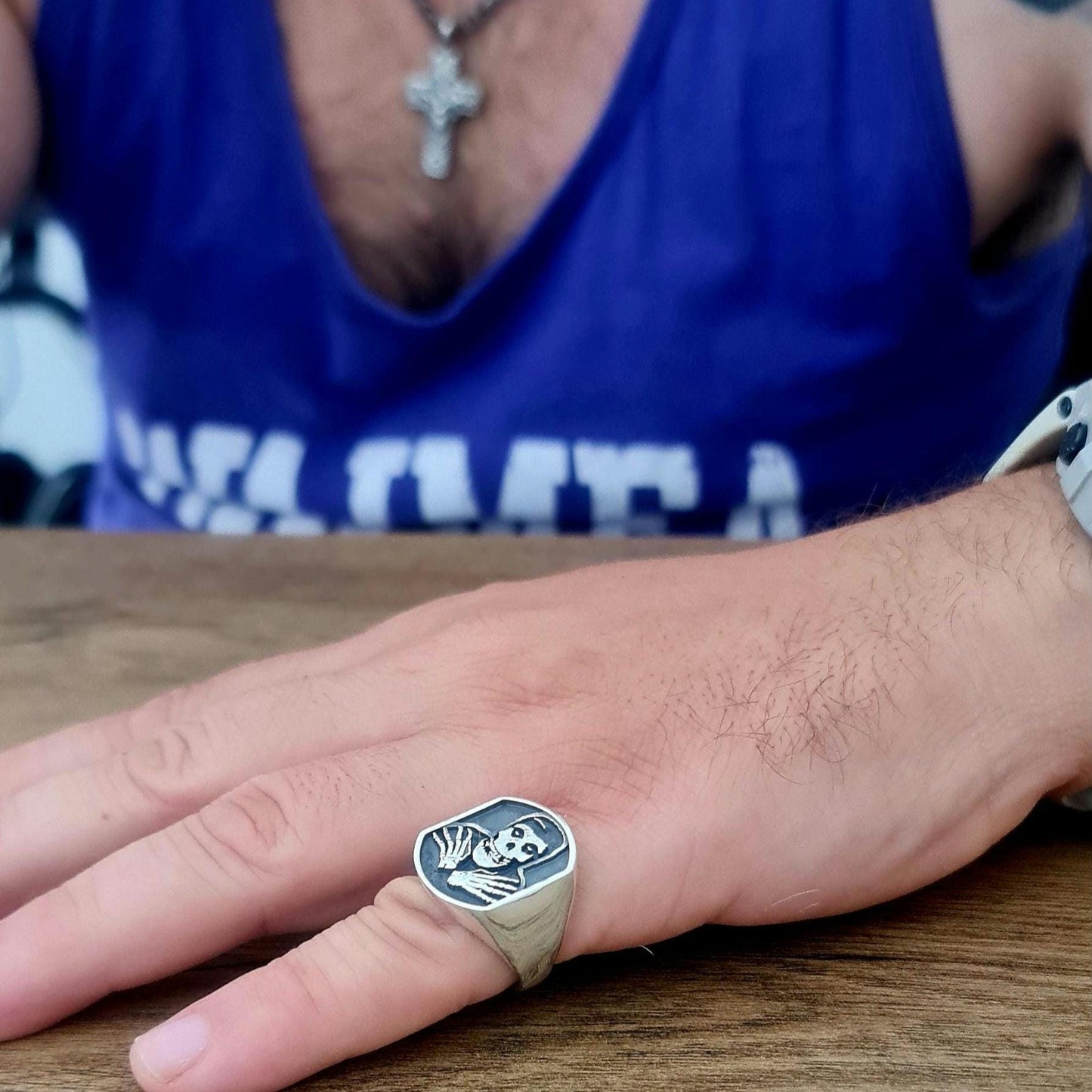 Handmade Sterling Silver Misfit Skull Ring: Punk Biker Jewelry
