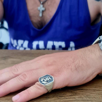 Handmade Sterling Silver Misfit Skull Ring: Punk Biker Jewelry