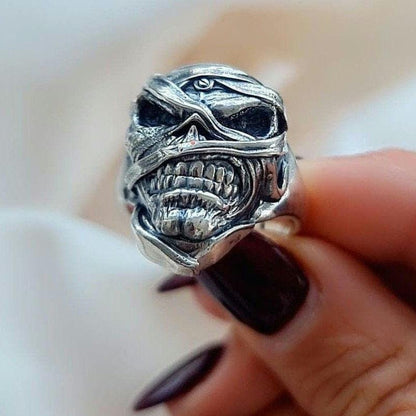 Eddie Mummy Skull Ring – Egyptian Rock Jewelry – Unique Heavy Metal Statement Handmade Sterling Silver