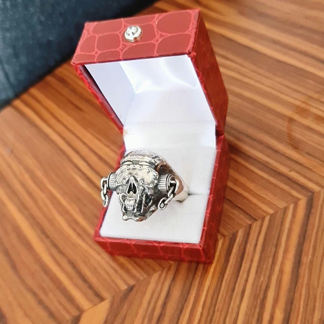 Handmade Sterling Silver Vic Rattlehead Skull Ring - Heavy Metal Biker Jewelry