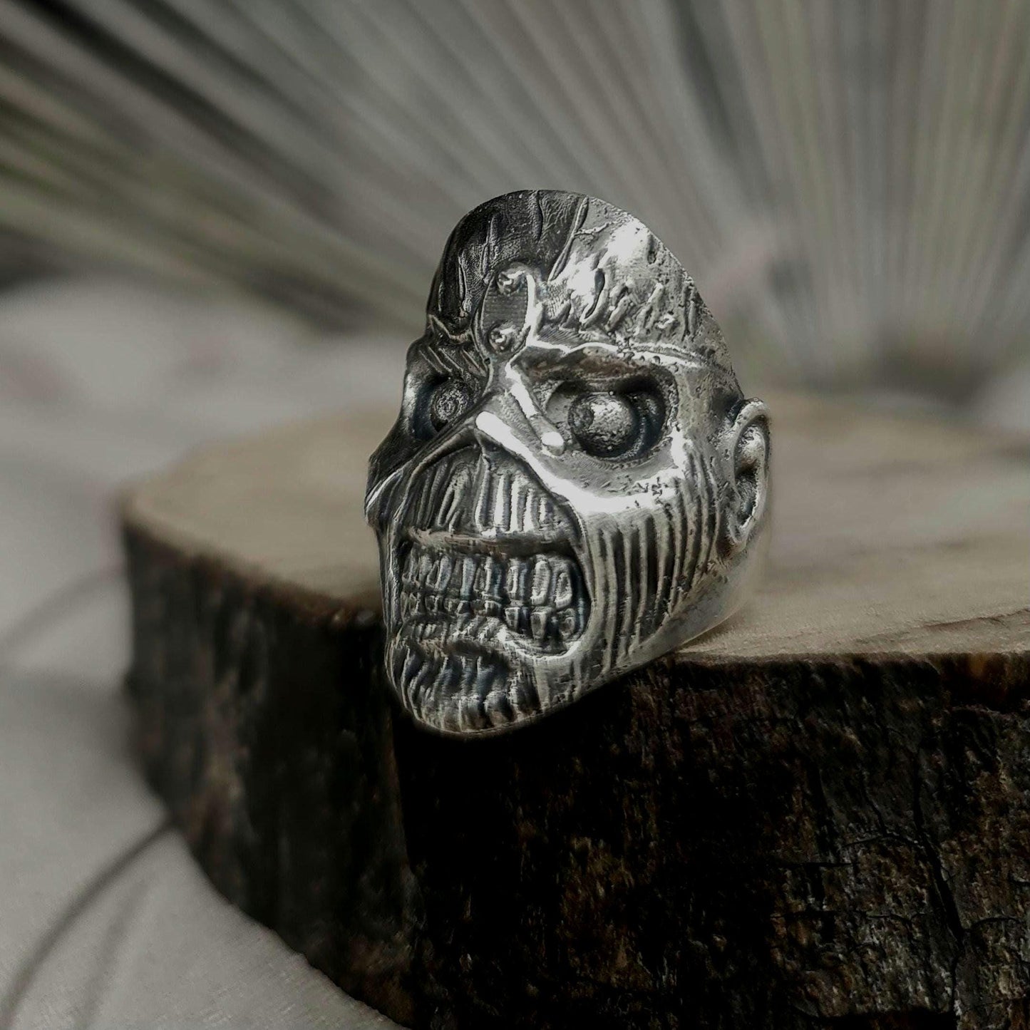 Handmade Sterling Silver Eddie Skull Ring - Biker Punk Rock
