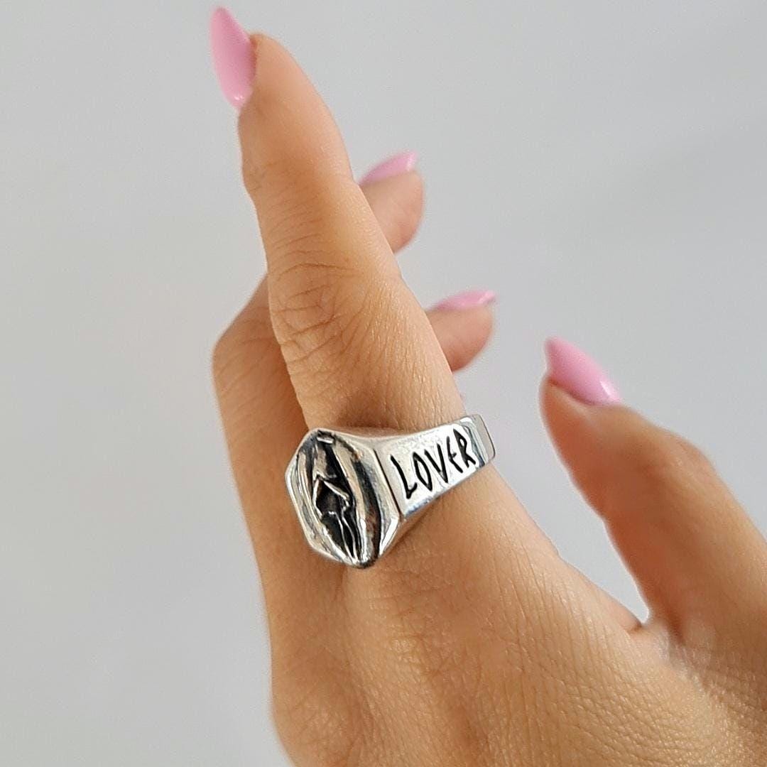 Handmade Gothic Sterling Silver "PU**Y LOVER" Ring