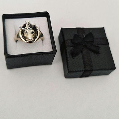 Sterling Silver Bull Terrier Ring with Crown: Handmade Dog Lover Jewelry