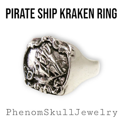 Kraken Signet Ring - Sailor's Nightmare Ring - Dark & Mysterious Design statement piece Authentic Sterling Silver