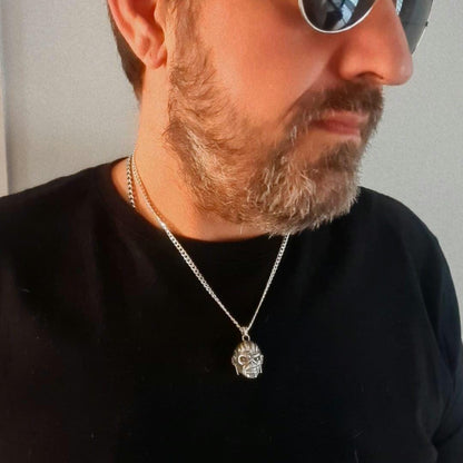 Handmade Sterling Silver Eddie Mayan Warrior Skull Pendant -Rock Heavy metal jewelry