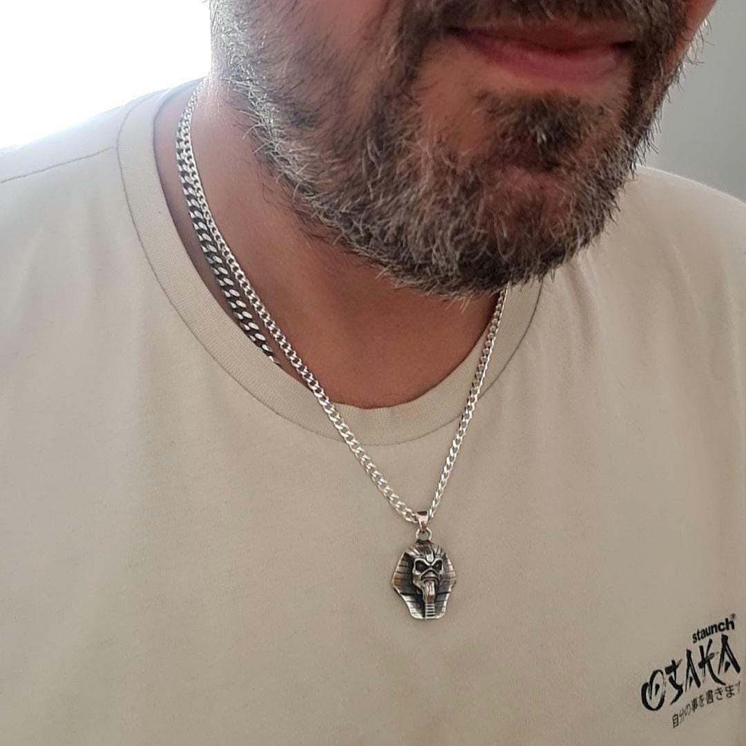 Eddie Pharaoh King Skull Pendant- Egyptian -Rock Heavy metal- Sterling Silver