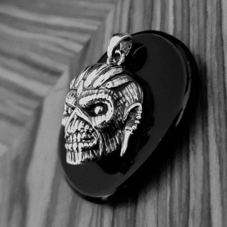 Handmade Sterling Silver Eddie Mayan Warrior Skull Pendant -Rock Heavy metal jewelry