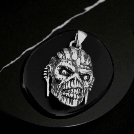 Handmade Sterling Silver Eddie Mayan Warrior Skull Pendant -Rock Heavy metal jewelry