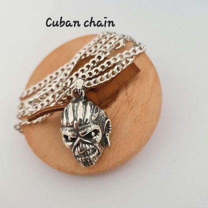 Handmade Sterling Silver Eddie Mayan Warrior Skull Pendant -Rock Heavy metal jewelry