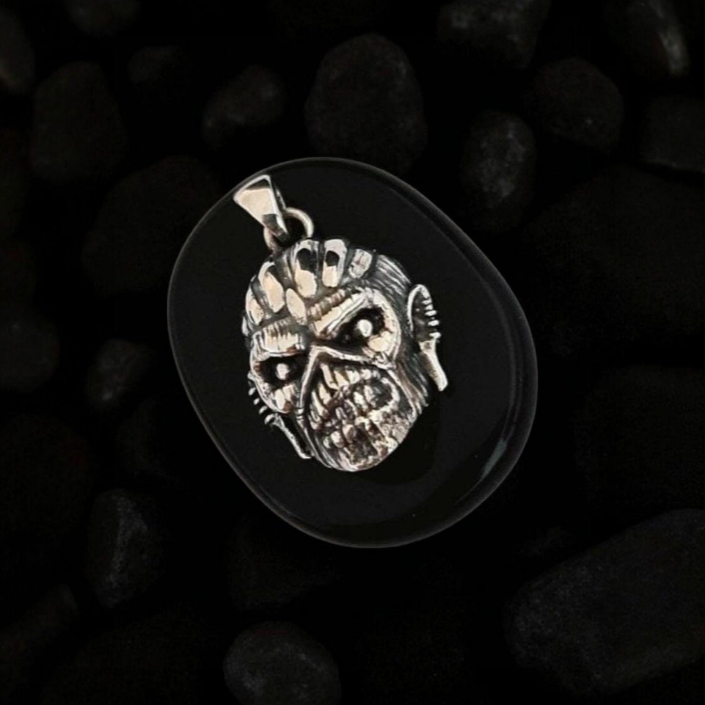 Handmade Sterling Silver Eddie Mayan Warrior Skull Pendant -Rock Heavy metal jewelry