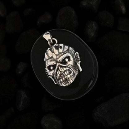 Handmade Sterling Silver Eddie Mayan Warrior Skull Pendant -Rock Heavy metal jewelry