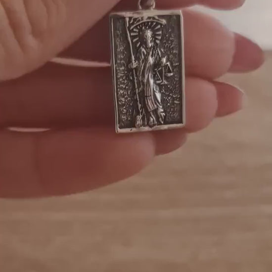 Handmade Sterling Silver La Santa Muerte Pendant: Gothic Divine Protection