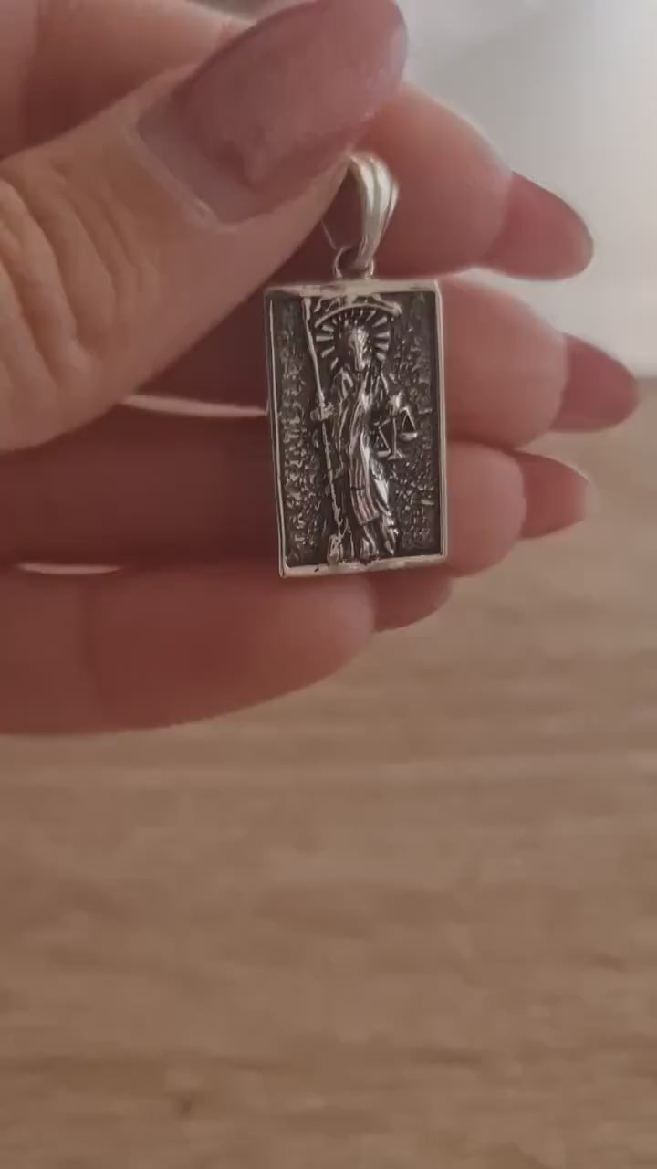 Handmade Sterling Silver La Santa Muerte Pendant: Gothic Divine Protection