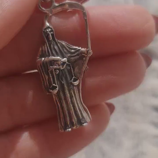 Handmade Gothic Santa Muerte 925 Silver Pendant