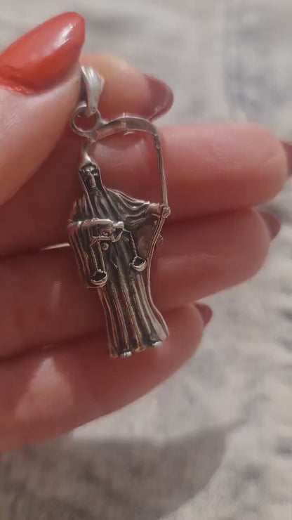 Handmade Gothic Santa Muerte 925 Silver Pendant